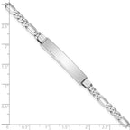 14k White Gold Polished Solid Chain/Solid Plate Figaro Link Soft Diamond Shape 33x9mm Plate 8 inch ID Bracelet