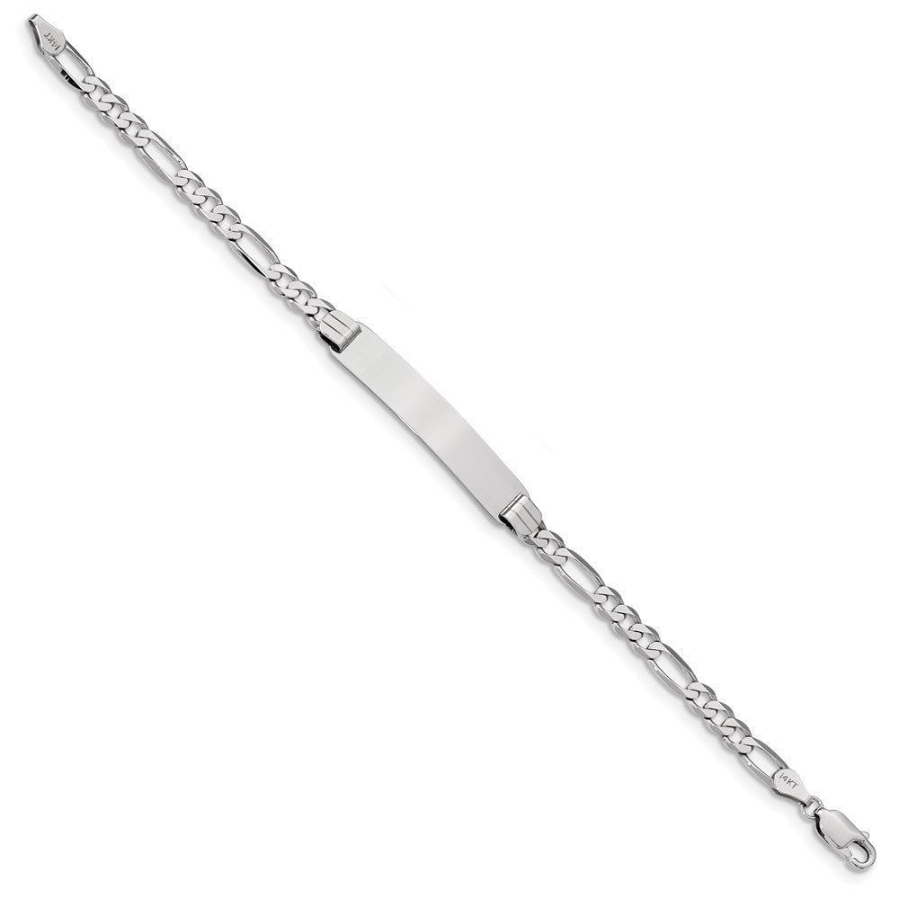 14k White Gold Polished Solid Chain/Solid Plate Figaro Link  33.5x6mm Plate 8 inch ID Bracelet