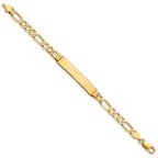 14k Polished Solid Chain/Solid Plate Figaro Link 39x8mm Plate8 inch ID Bracelet