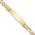14k Polished Solid Chain/Solid Plate Figaro Link Soft Diamond Shape 37x10mm Plate 7 inch ID Bracelet