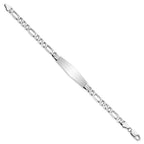 14k White Gold Polished Solid Chain/Solid Plate Figaro Link Soft Diamond Shape 38.5x10mm Plate 8 inch ID Bracelet