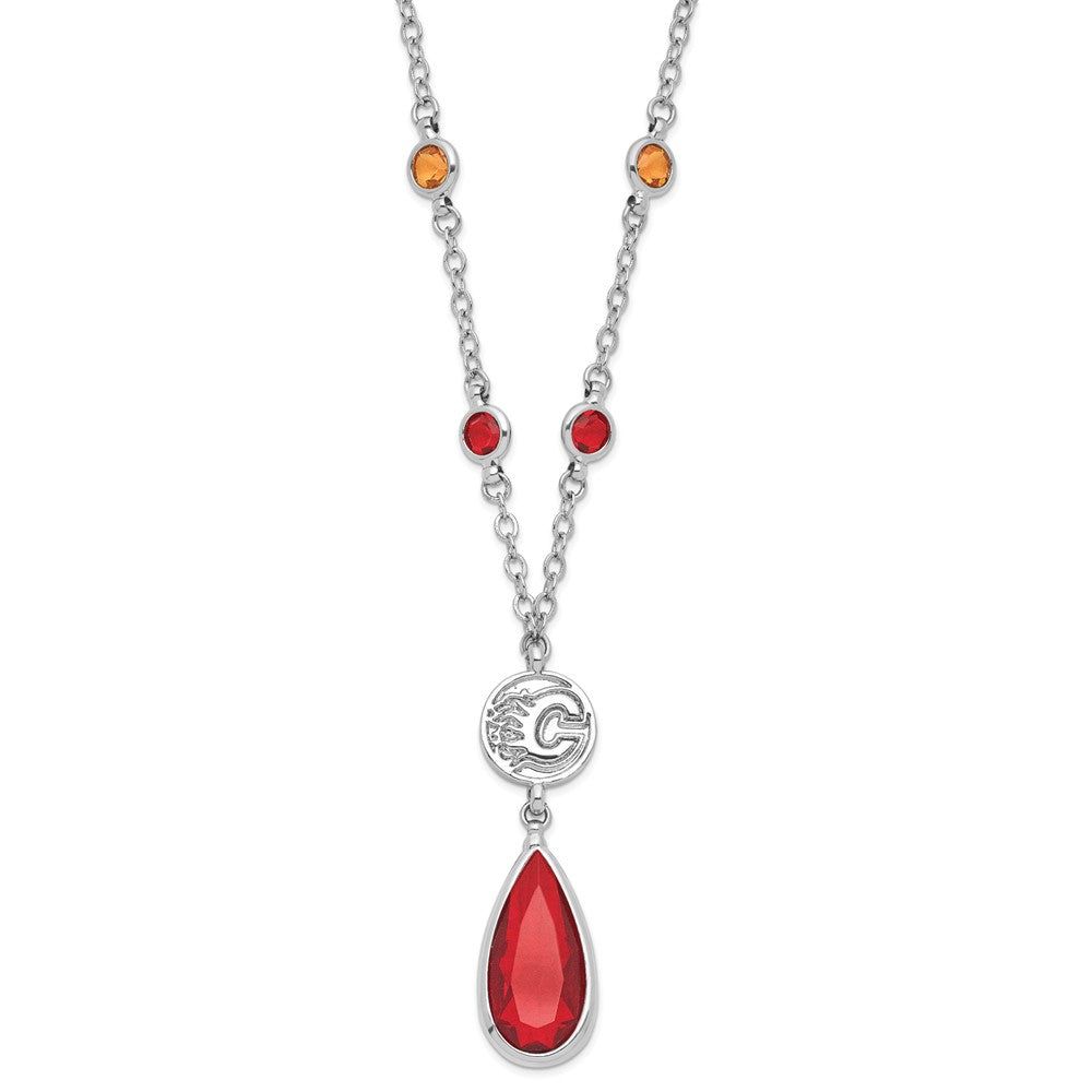 NHL Calgary Flames Silver-tone Crystal Drop w/ 3 ext Necklace