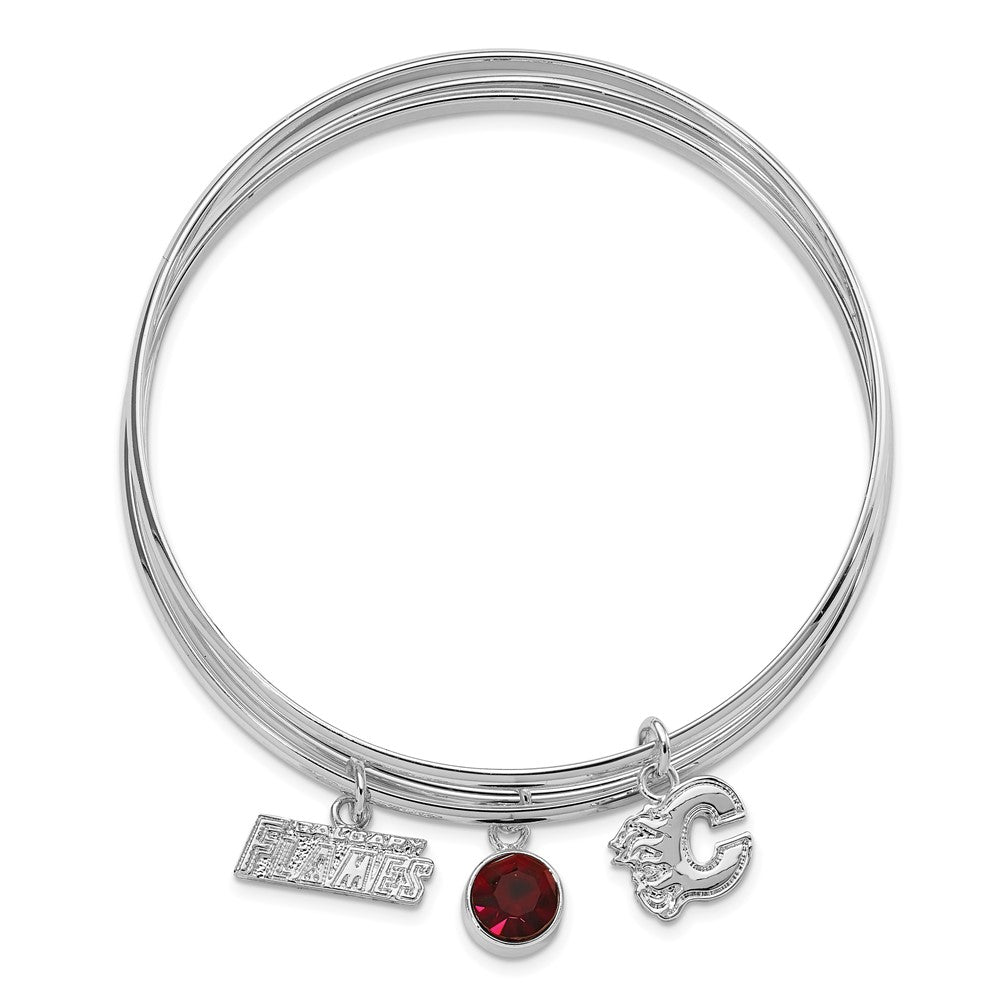 NHL Calgary Flames Silver-tone Crystal 3 pc Charm Bangle Set