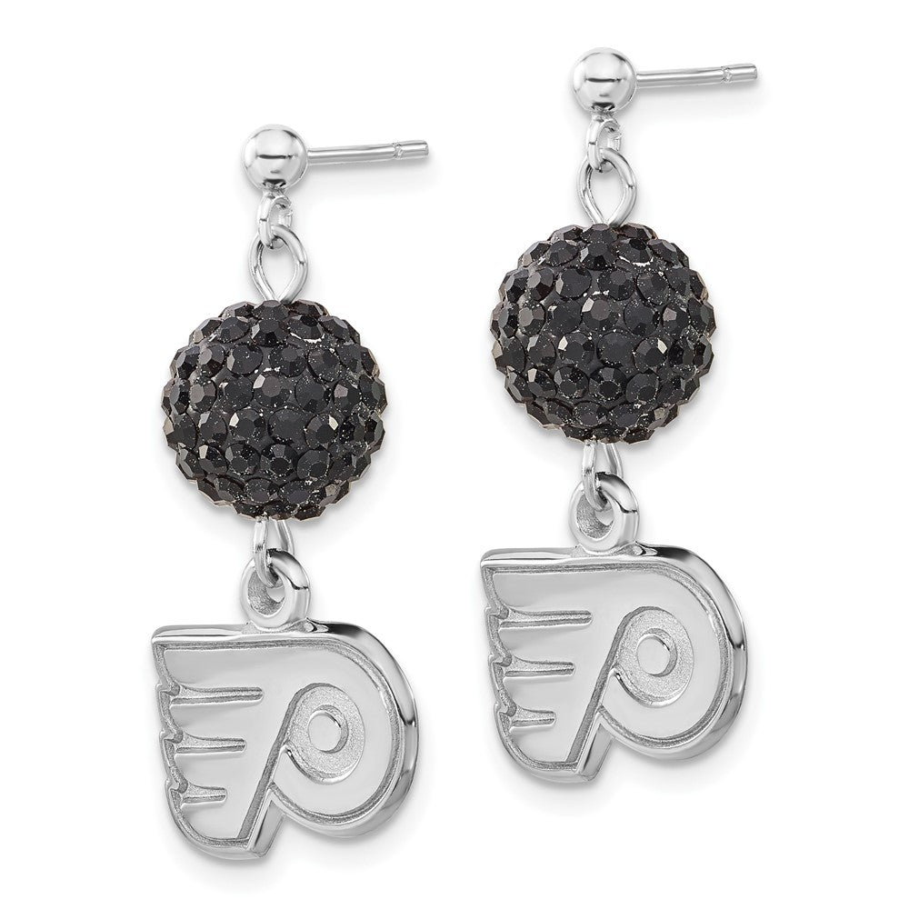 Sterling Silver NHL Philadelphia Flyers Black Crystal Dangle Earrings