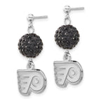 Sterling Silver NHL Philadelphia Flyers Black Crystal Dangle Earrings