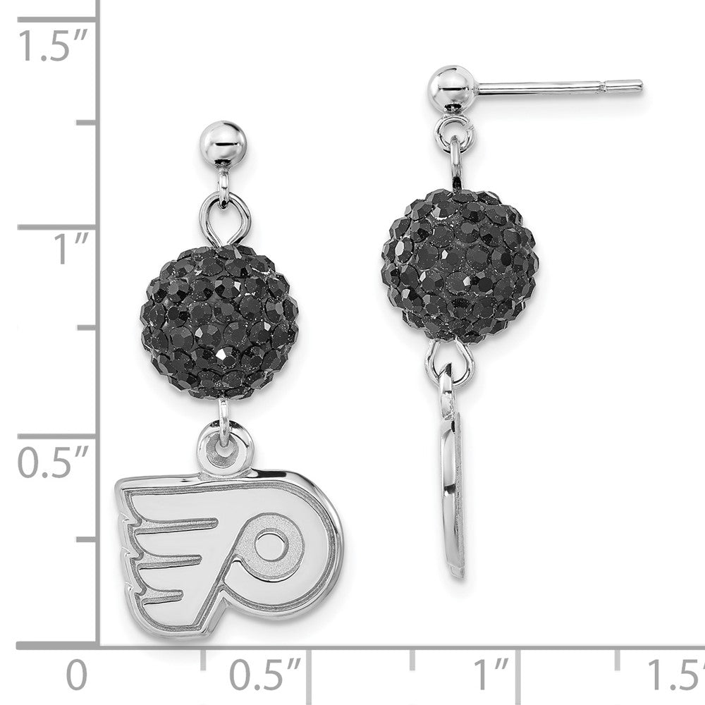 Sterling Silver NHL Philadelphia Flyers Black Crystal Dangle Earrings