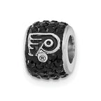 Sterling Silver NHL Philadelphia Flyers Polished Black Crystal Bead Charm