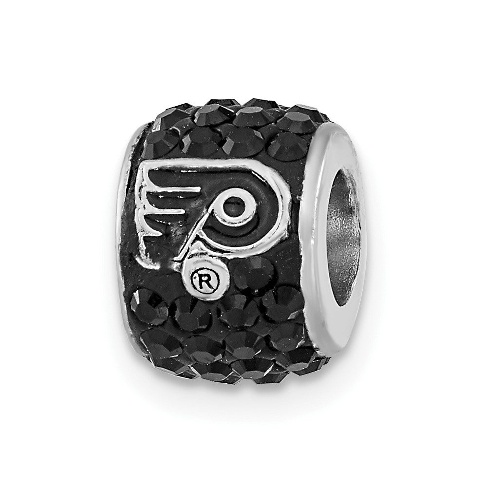 Sterling Silver NHL Philadelphia Flyers Polished Black Crystal Bead Charm