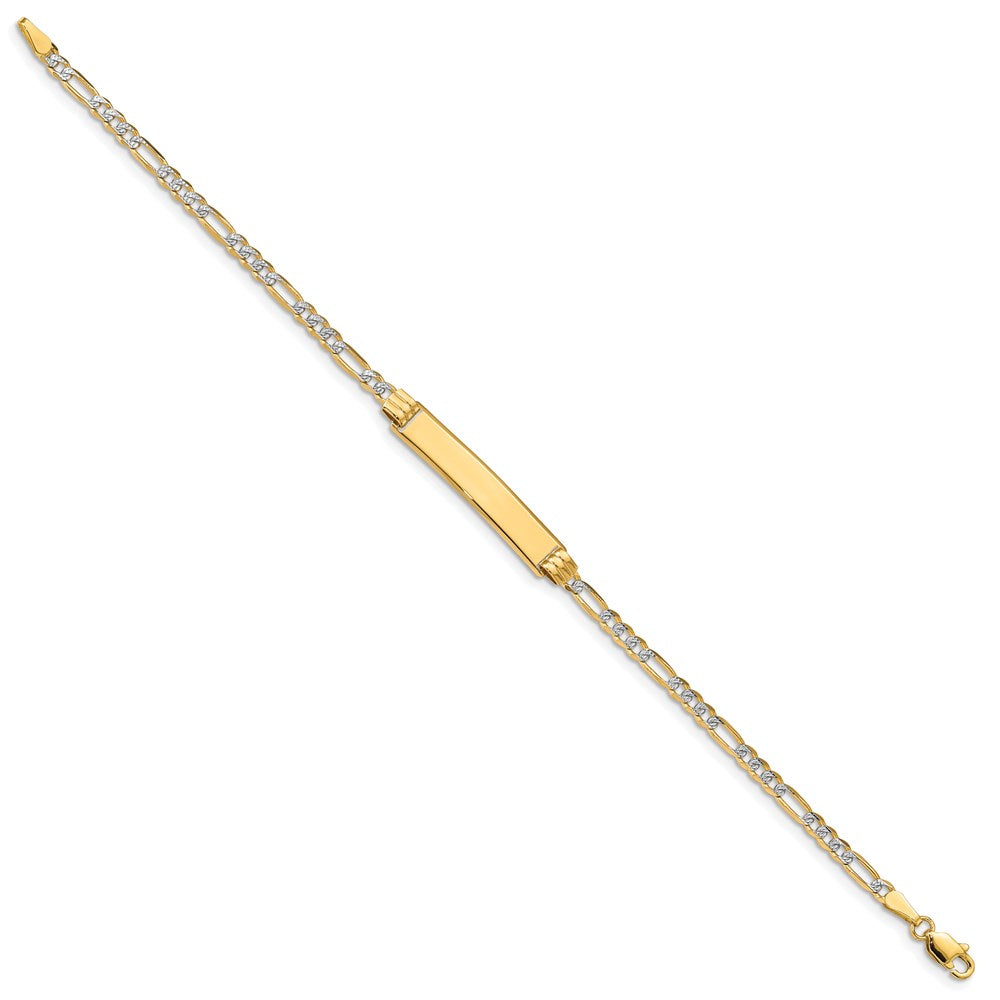 14k Polished with Rhodium Pav‚ Solid Chain/Solid Plate Figaro Link 25.5x5mm Plate 7 inch ID Bracelet