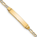 14k Polished with Rhodium Pav‚ Solid Chain/Solid Plate Figaro Link 25.5x5mm Plate 8 inch ID Bracelet
