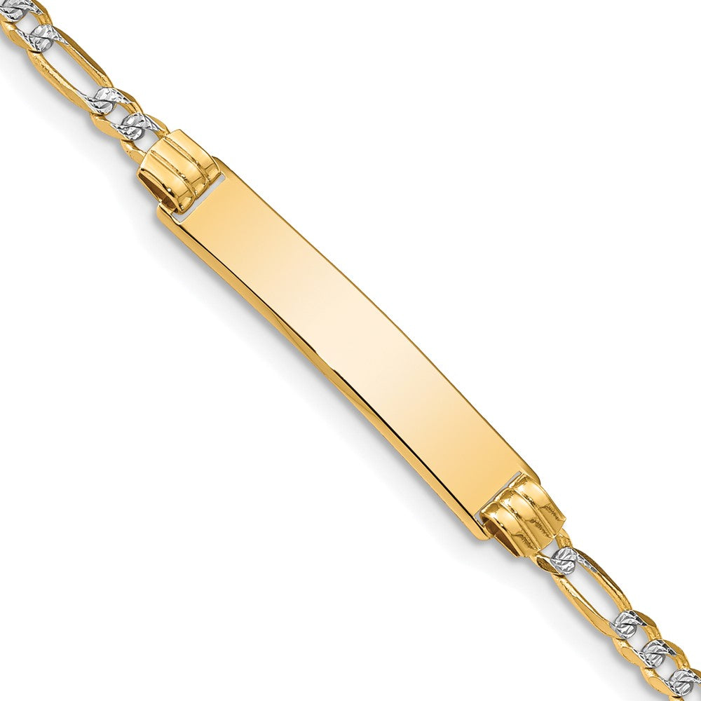 14k Polished with Rhodium Pav‚ Solid Chain/Solid Plate Figaro Link 25.5x5mm Plate 7 inch ID Bracelet
