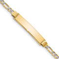 14k Polished with Rhodium Pav‚ Solid Chain/Solid Plate Figaro Link 25.5x5mm Plate 7 inch ID Bracelet