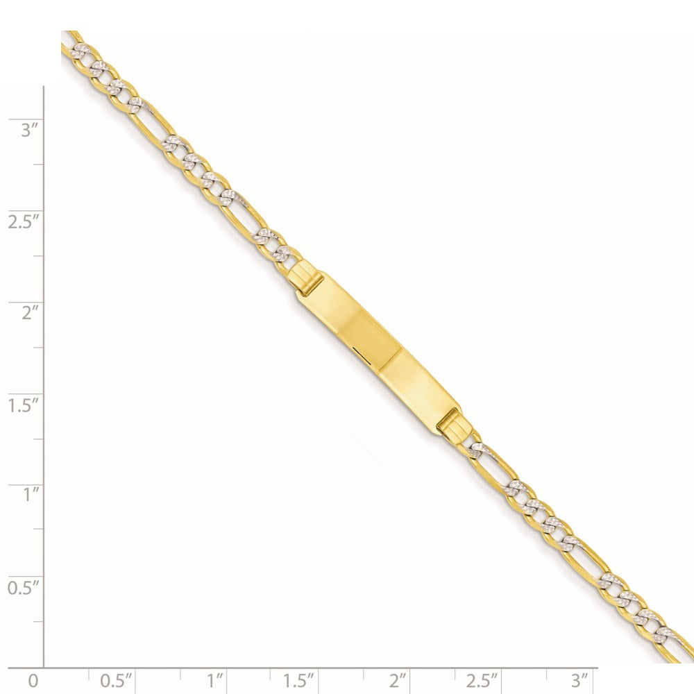 14k Polished with Rhodium Pav‚ Solid Chain/Solid Plate Figaro Link 25.5x5mm Plate 7 inch ID Bracelet