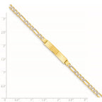 14k Polished with Rhodium Pav‚ Solid Chain/Solid Plate Figaro Link 25.5x5mm Plate 7 inch ID Bracelet