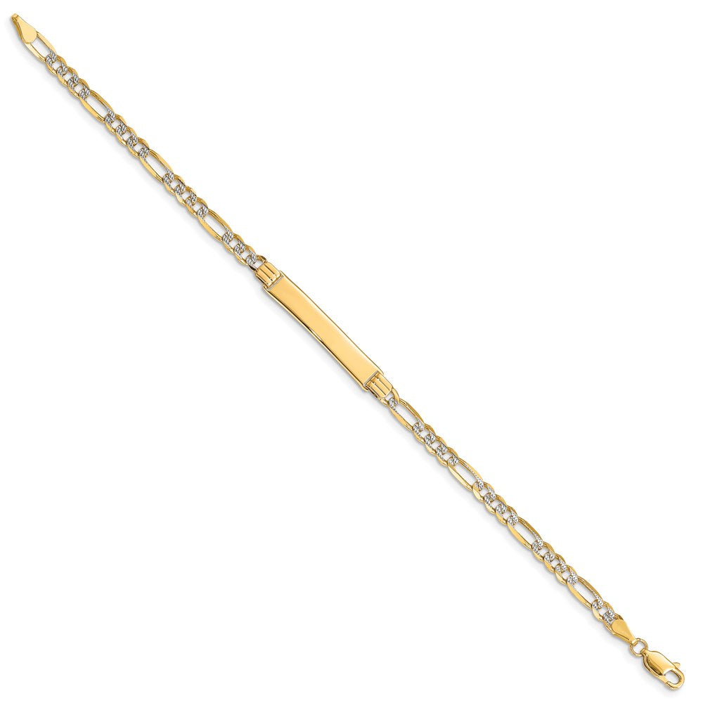 14k Polished with Rhodium Pav‚ Solid Chain/Solid Plate Figaro Link 25.5x5mm Plate 7 inch ID Bracelet