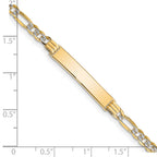 14k Polished with Rhodium Pav‚ Solid Chain/Solid Plate Figaro Link 25.5x5mm Plate 7 inch ID Bracelet