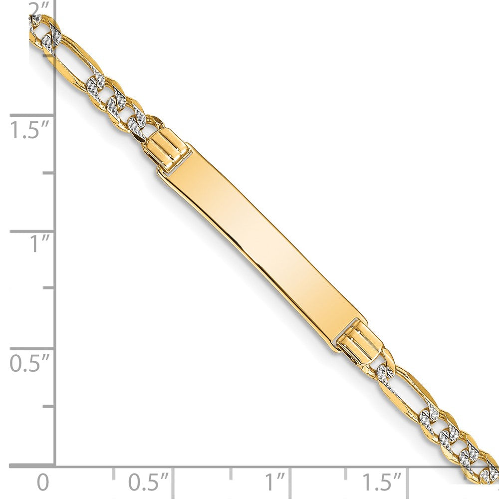 14k Polished with Rhodium Pav‚ Solid Chain/Solid Plate Figaro Link 25.5x5mm Plate 8 inch ID Bracelet