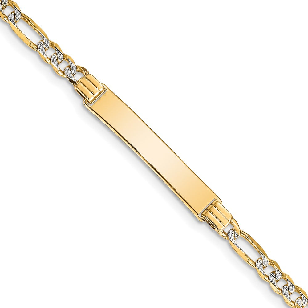 14k Polished with Rhodium Pav‚ Solid Chain/Solid Plate Figaro Link 25.5x5mm Plate 7 inch ID Bracelet