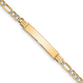 14k Polished with Rhodium Pav‚ Solid Chain/Solid Plate Figaro Link 25.5x5mm Plate 8 inch ID Bracelet