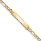 14k Polished with Rhodium Pav‚ Solid Chain/Solid Plate Figaro Link 25.5x5mm Plate 8 inch ID Bracelet