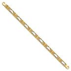 14k Two-tone High Polished 7.4mm Fancy Bar Link 8.5 inch Mens Bracelet