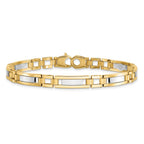 14k Two-tone Polished and Satin 6.3mm Fancy Bar Link 8.5 inch Mens Bracelet