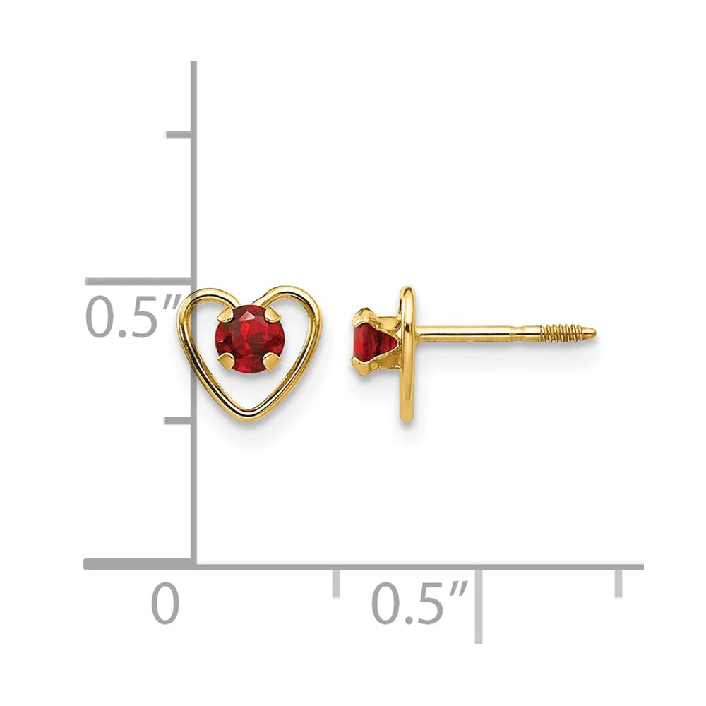 14k Madi K 3mm Round Genuine Garnet Birthstone Heart Screwback Post Earrings