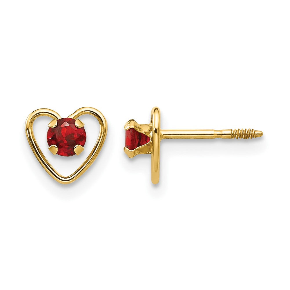 14k Madi K 3mm Round Genuine Garnet Birthstone Heart Screwback Post Earrings