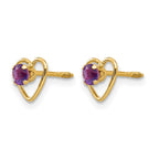 14k Madi K 3mm Round Genuine Amethyst Birthstone Heart Screwback Post Earrings