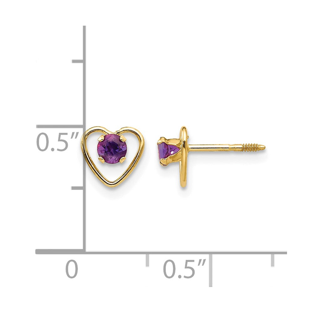 14k Madi K 3mm Round Genuine Amethyst Birthstone Heart Screwback Post Earrings