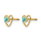 14k Madi K 3mm Round Genuine Aquamarine Birthstone Heart Screwback Post Earrings