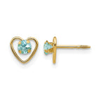 14k Madi K 3mm Round Genuine Aquamarine Birthstone Heart Screwback Post Earrings