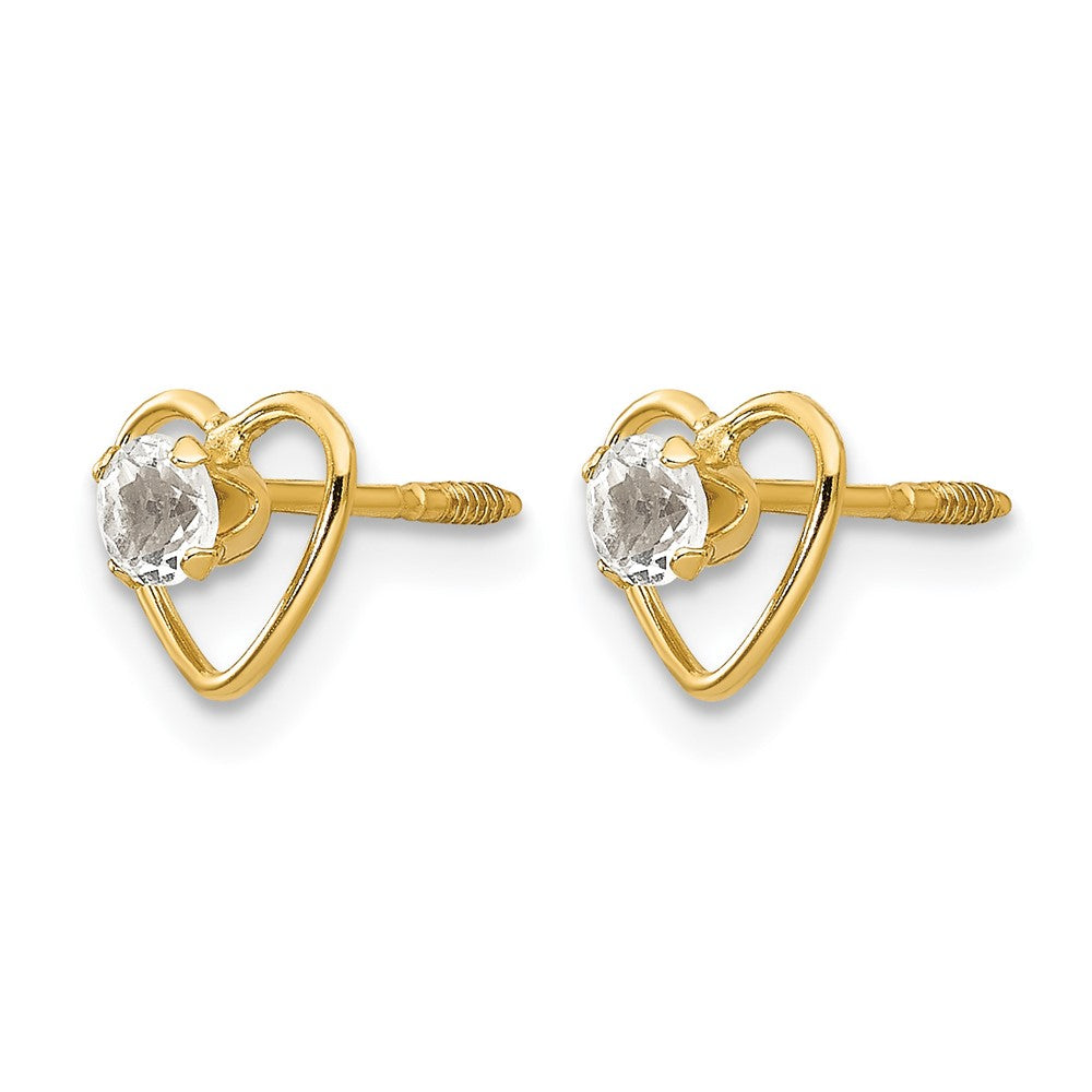 14k Madi K 3mm Round Genuine White Topaz Birthstone Heart Screwback Post Earrings