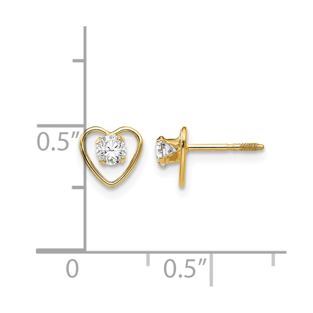 14k Madi K 3mm Round Genuine White Topaz Birthstone Heart Screwback Post Earrings