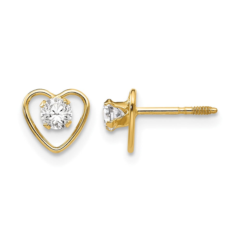 14k Madi K 3mm Round Genuine White Topaz Birthstone Heart Screwback Post Earrings