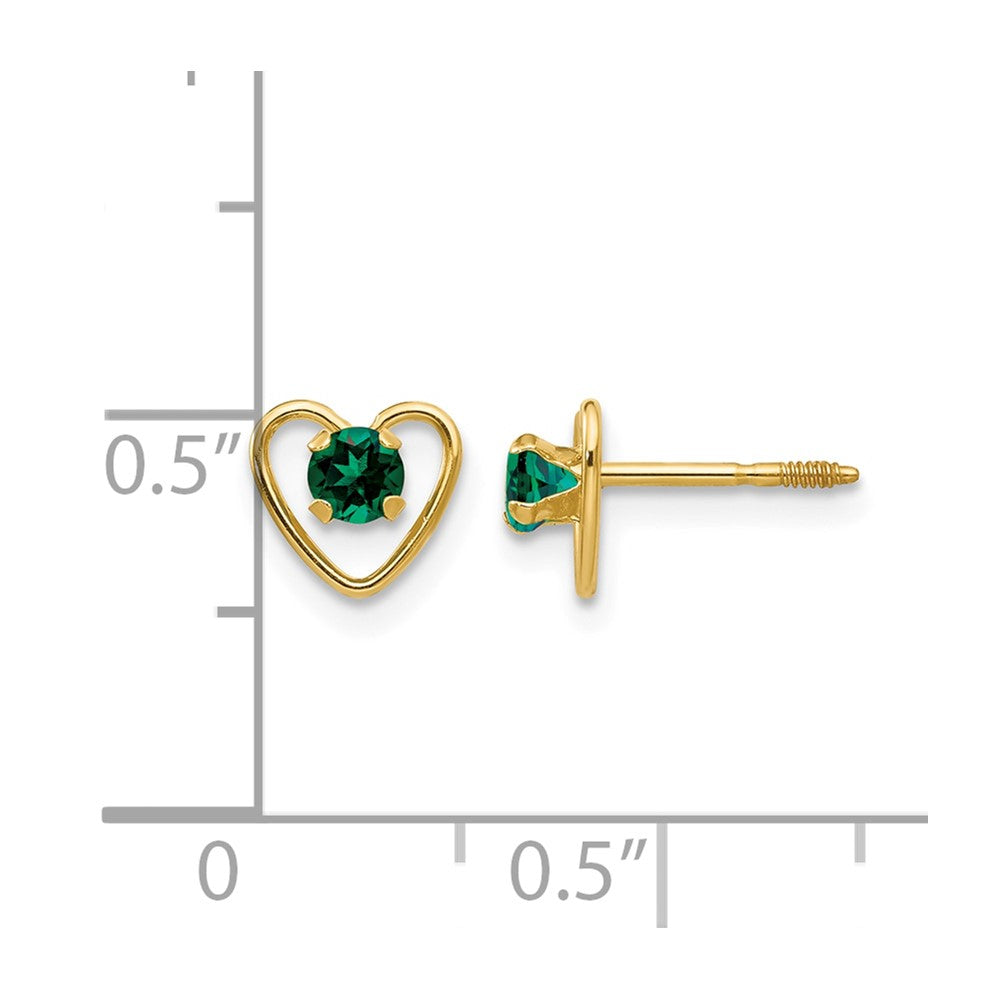 14k Madi K 3mm Round Lab Created Emerald Birthstone Heart Screwback Post Earrings