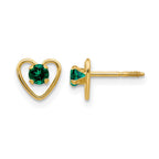 14k Madi K 3mm Round Lab Created Emerald Birthstone Heart Screwback Post Earrings