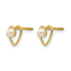 14k Madi K 3mm Round White Freshwater Cultured Pearl Birthstone Heart Screwback Post Earrings