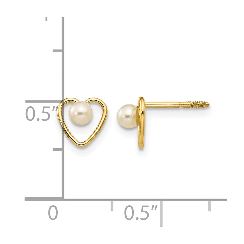 14k Madi K 3mm Round White Freshwater Cultured Pearl Birthstone Heart Screwback Post Earrings