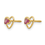 14k Madi K 3mm Round Lab Created Ruby Birthstone Heart Screwback Post Earrings
