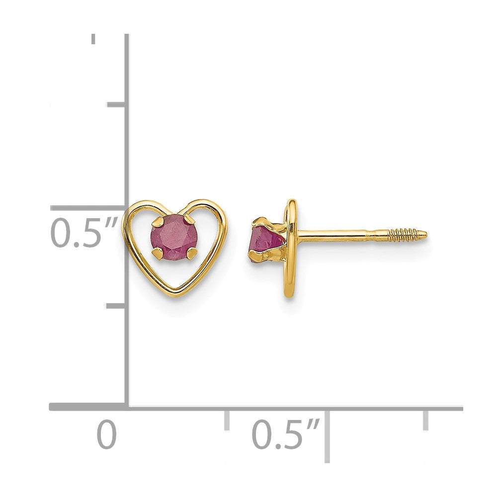 14k Madi K 3mm Round Lab Created Ruby Birthstone Heart Screwback Post Earrings