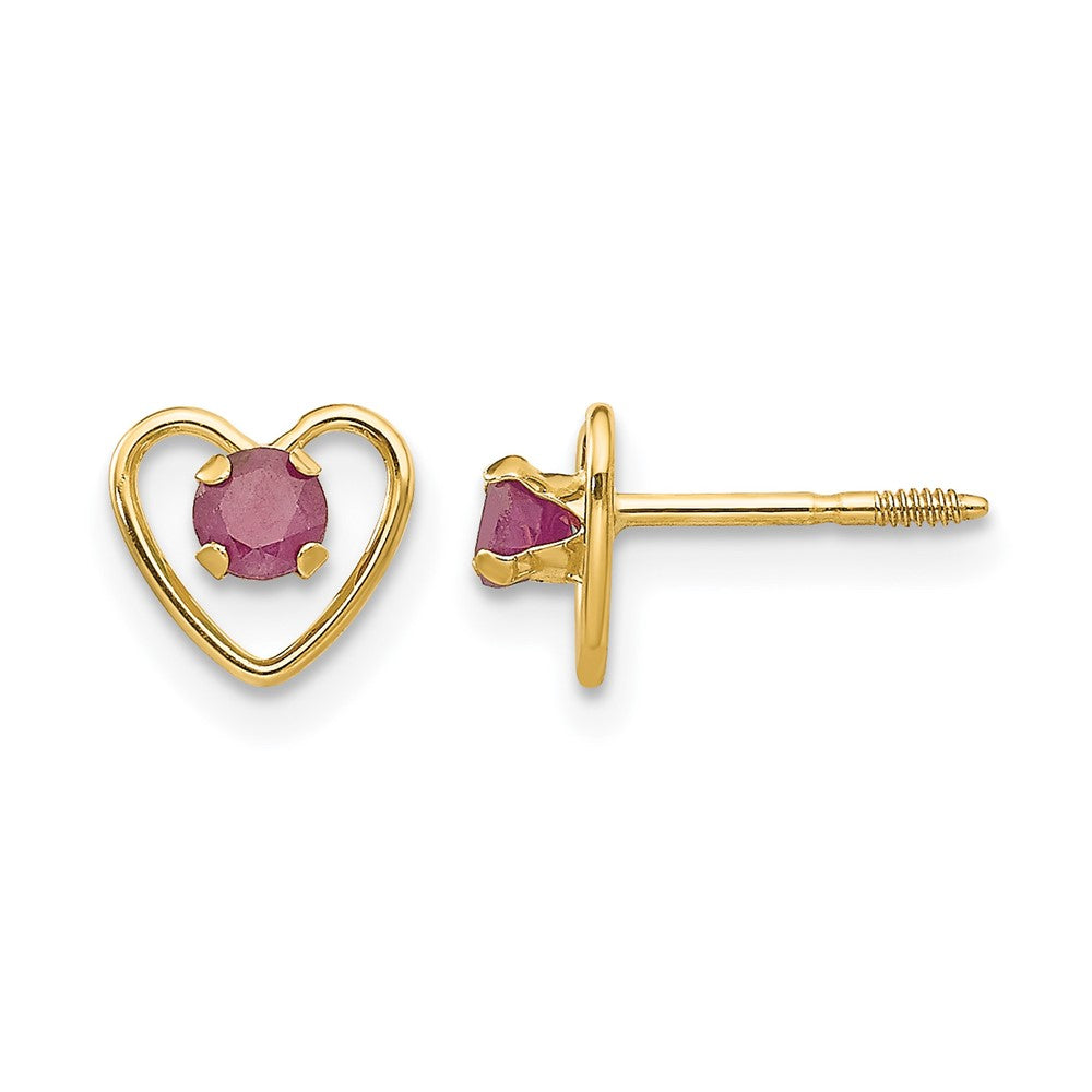 14k Madi K 3mm Round Lab Created Ruby Birthstone Heart Screwback Post Earrings