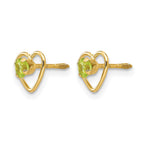14k Madi K 3mm Round Genuine Peridot Birthstone Heart Screwback Post Earrings