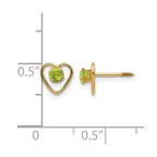 14k Madi K 3mm Round Genuine Peridot Birthstone Heart Screwback Post Earrings
