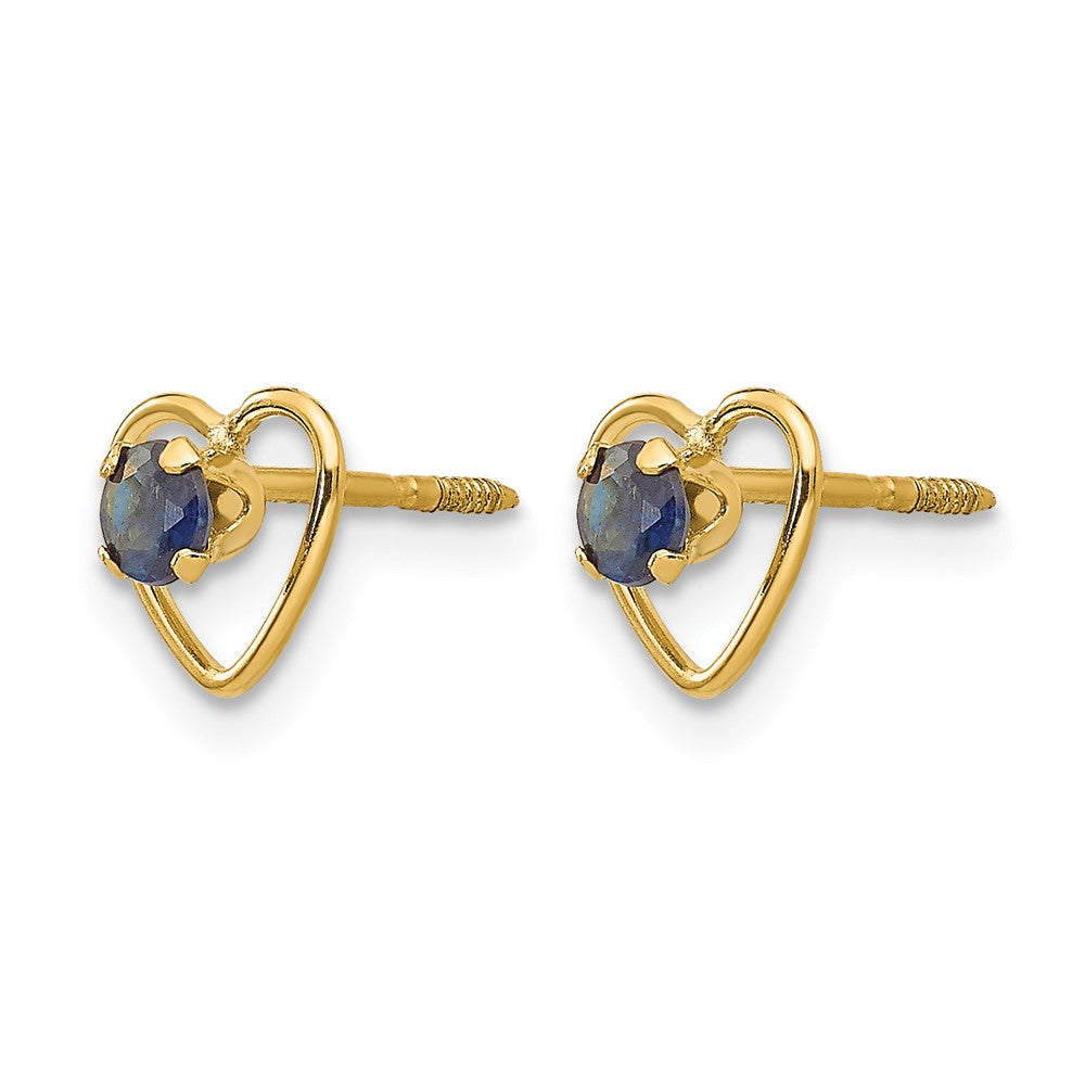 14k Madi K 3mm Round Lab Created Sapphire Birthstone Heart Screwback Post Earrings