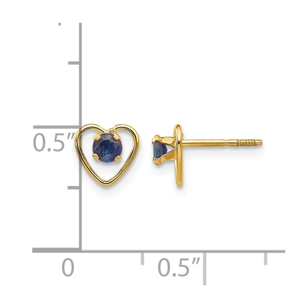 14k Madi K 3mm Round Lab Created Sapphire Birthstone Heart Screwback Post Earrings