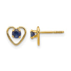 14k Madi K 3mm Round Lab Created Sapphire Birthstone Heart Screwback Post Earrings