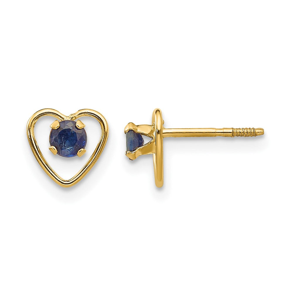 14k Madi K 3mm Round Lab Created Sapphire Birthstone Heart Screwback Post Earrings