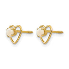 14k Madi K 3mm Round Imitation Opal Birthstone Heart Screwback Post Earrings