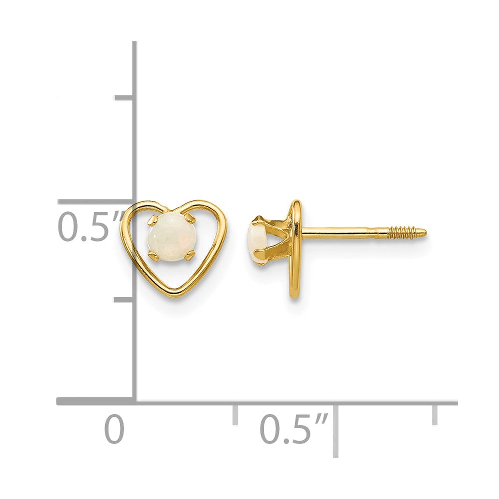 14k Madi K 3mm Round Imitation Opal Birthstone Heart Screwback Post Earrings